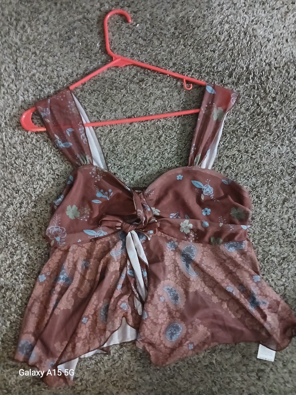 SHEIN Brown Floral Tie-Front Tank Top
